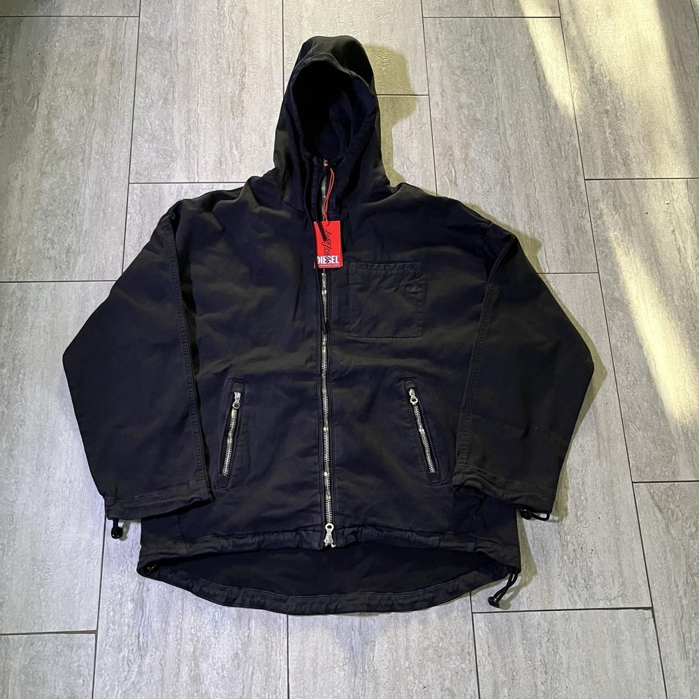 Diesel Jacket Mens Small Black D-Hennes Jogg JoggJeans Hooded Parka Full Zip